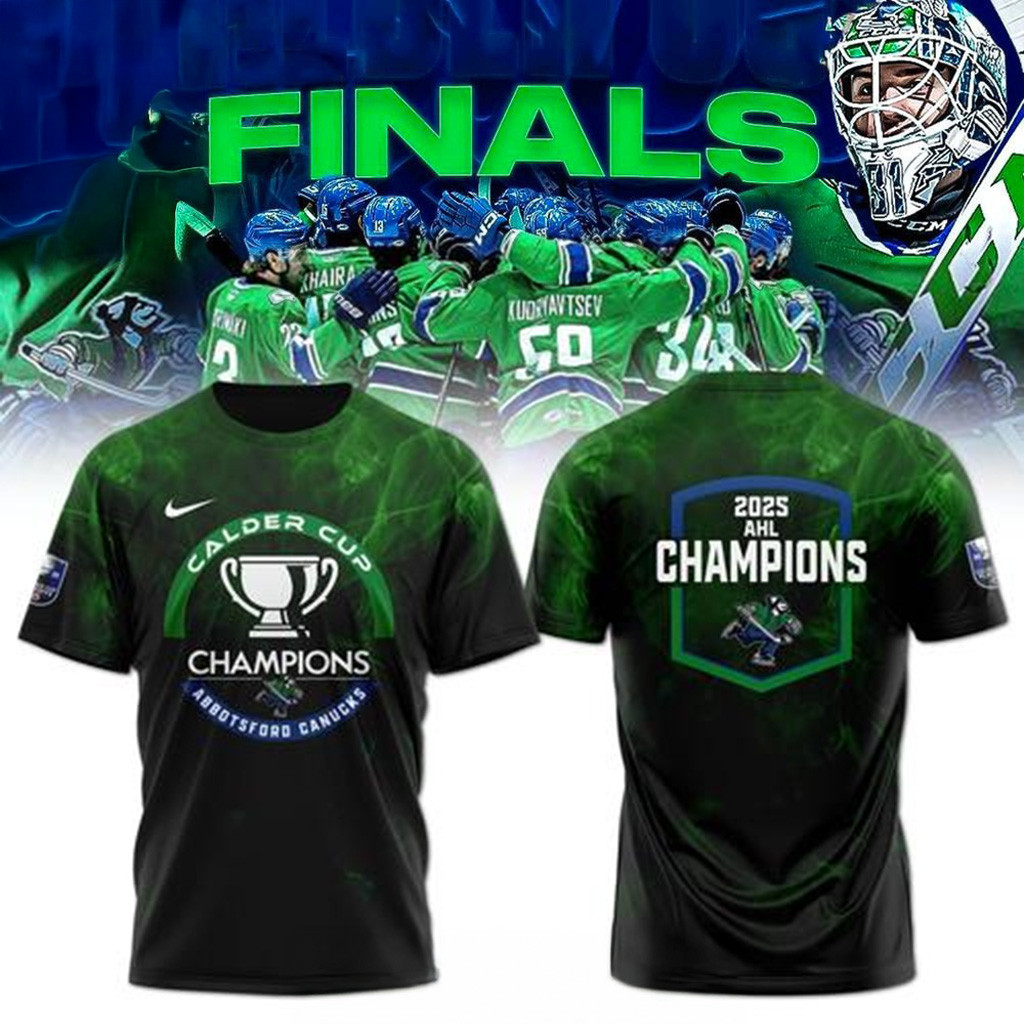 Abbotsford Canucks 2025 Calder Cup Champions Green T-Shirt Abbotsford Canucks Merch Dad Gifts-1