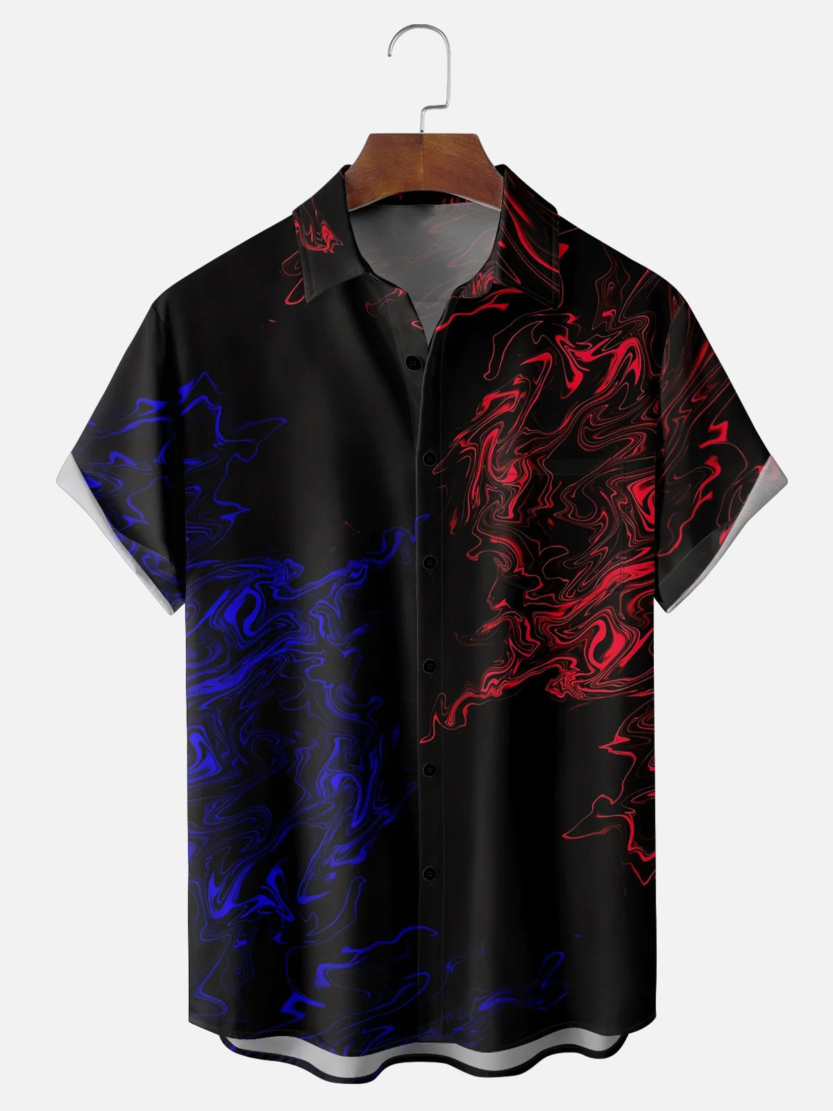 Abstract Art Contrast Print Chest Pocket Casual Shirt-1
