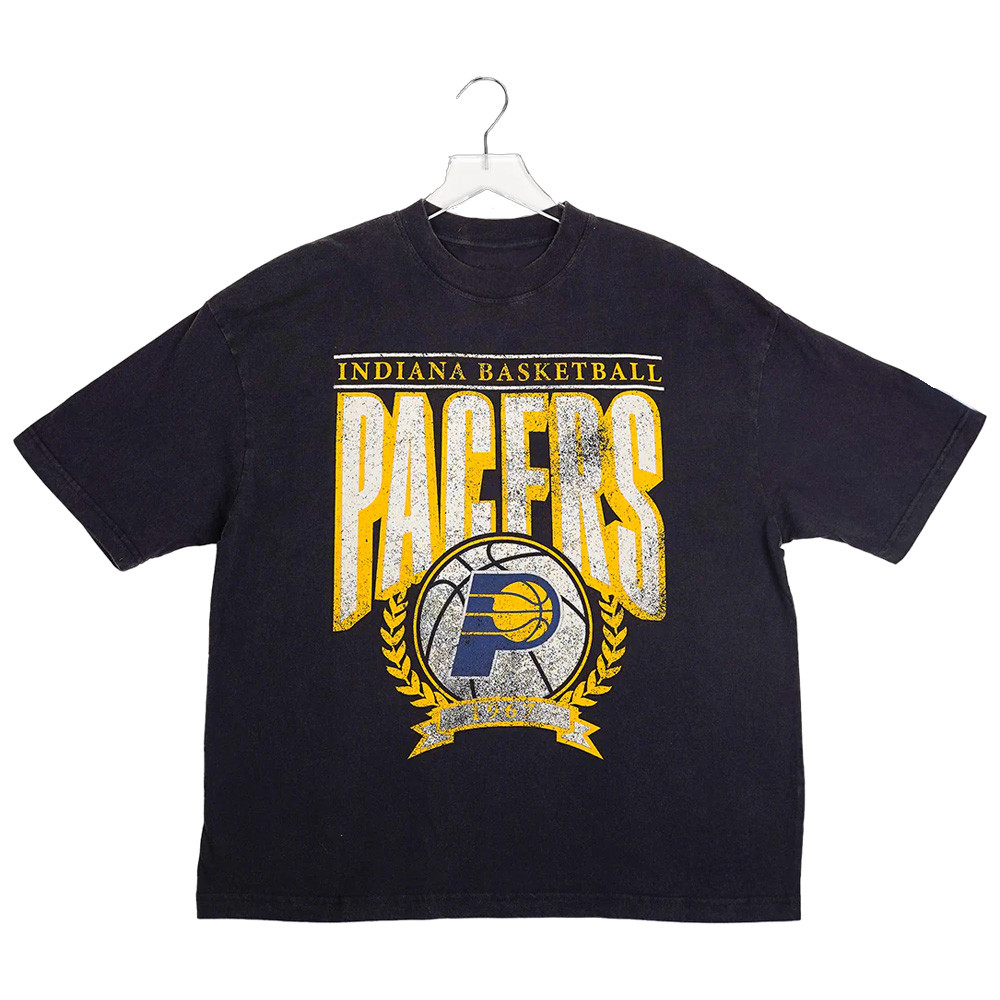 Adult Indiana Pacers Distressed Crest T-shirt Gifts For Basketball Fan-1