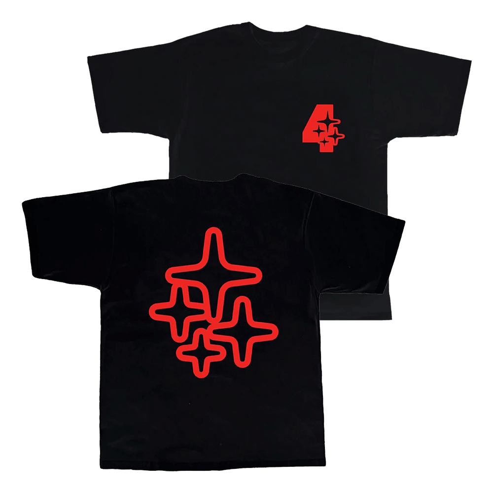 Aitch Merch Drama Call X Aitch Red 4 Star Black T-Shirt Gift Ideas For Music Lovers-1