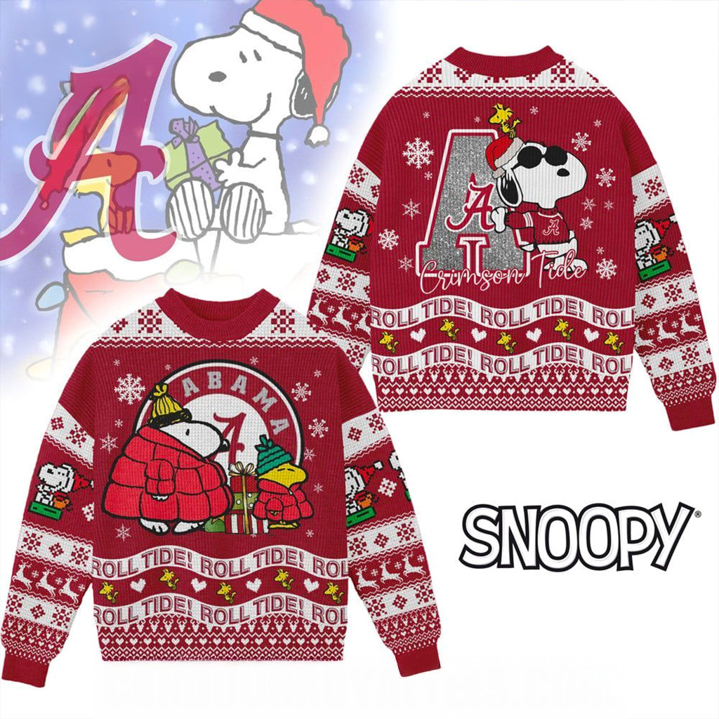 Alabama Crimson Tide Christmas Snoopy Ugly Sweater Fan Merch Christmas Gift Ideas For Him-1