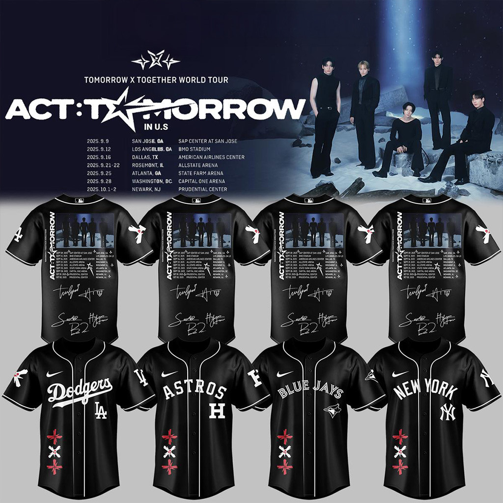 All Team MLB X Txt Tomorrow X Together Tour 2025 Black Jersey MLB Merch Gifts For Fans-1