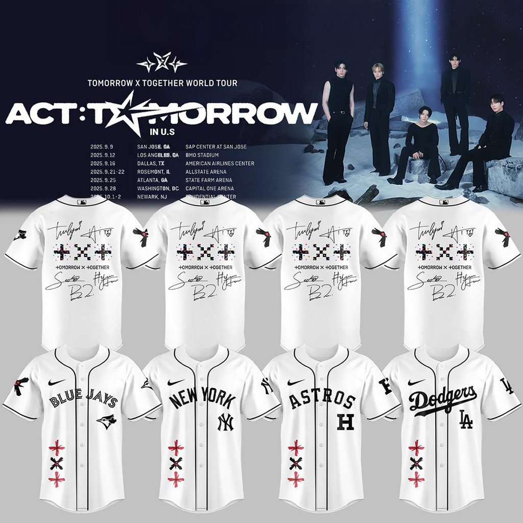 All Team MLB X Txt Tomorrow X Together Tour 2025 White Jersey MLB Merch Fans Gifts-1