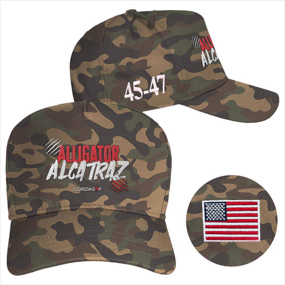 Alligator Alcatraz Hat Embroidered Camo 45-47 Hat Alligator Alcatraz Merch Florida GOP Store-1