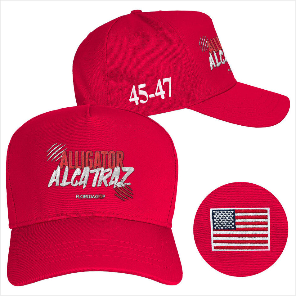 Alligator Alcatraz Hat Embroidered Red 45-47 Hat Alligator Alcatraz Merch Florida GOP Store-1