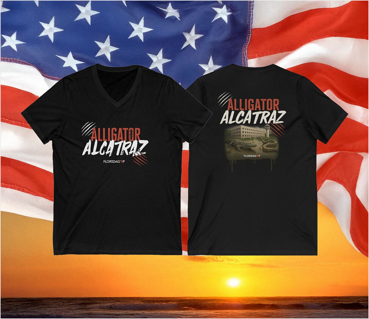 Alligator Alcatraz V-neck Shirt Official Alligator Alcatraz Merch Gifts For Mom Florida GOP Store-1