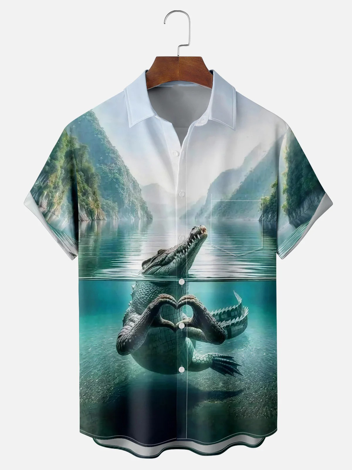 Alligator Heart Chest Pocket Hawaiian Shirt-1