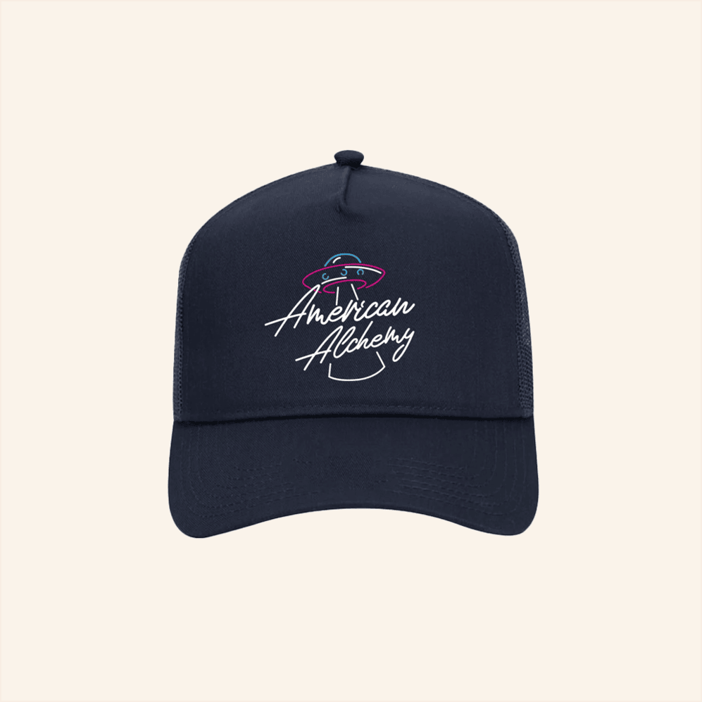 American Alchemy Merch American Alchemy Trucker Navy Hat Gifts For Him Gifts For Friends-1