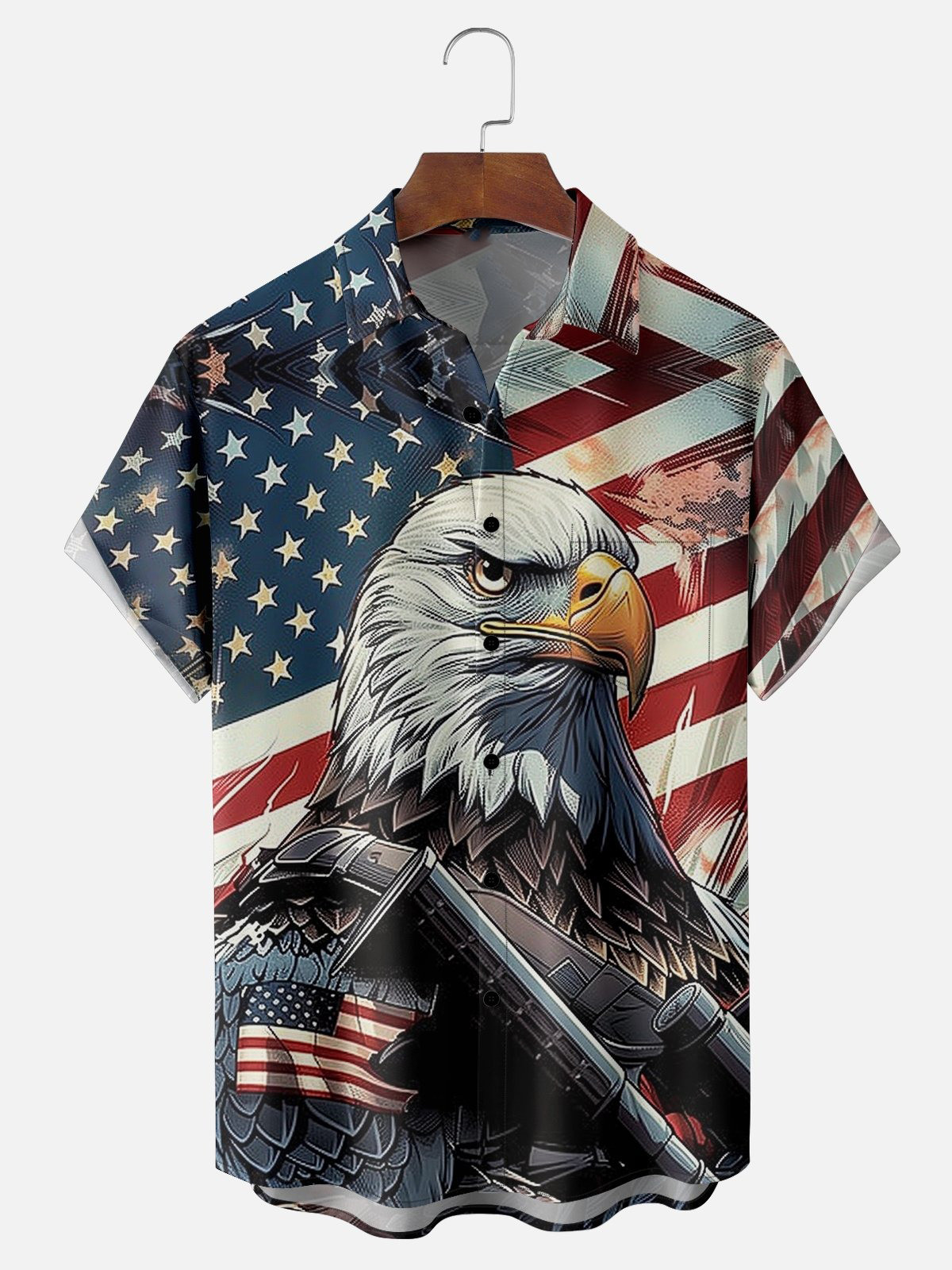 American Flag Eagle Chest Pocket Casual Shirt-1