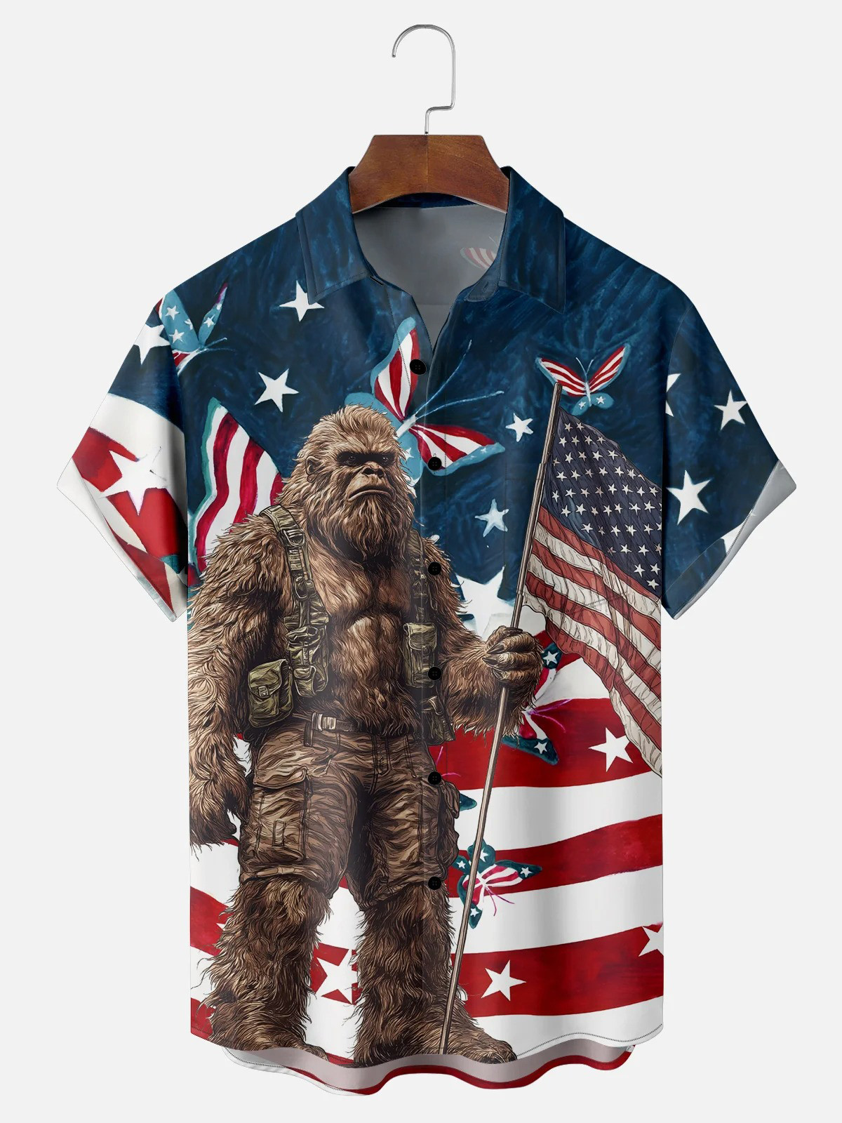 American Flag Pride Bigfoot Chest Pocket Casual Shirt-1
