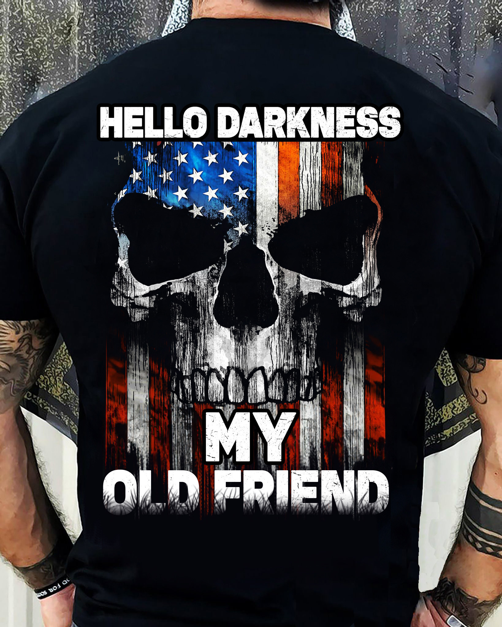 American Flag Skull Shirt Hello Darkness My Old Friend T-Shirt Patriotic Gifts For Him-1