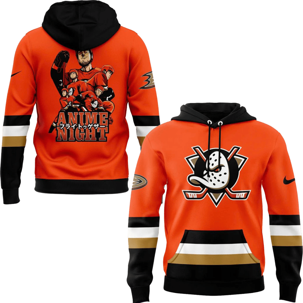 Anaheim Ducks Anime Night 2025 Hoodie Anaheim Ducks Merch Father's Day Gifts For Hockey Fan-1