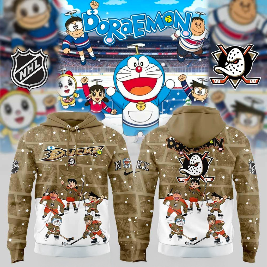 Anaheim Ducks Doraemon And Friends Hoodie Anaheim Ducks Merch Xmas Gifts For Dad-1