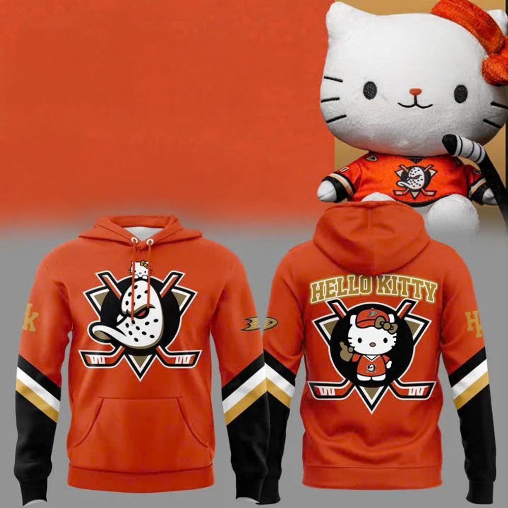 Anaheim Ducks x Hello Kitty Hoodie 2025 Anaheim Ducks Merch Best Father's Day Gifts-1