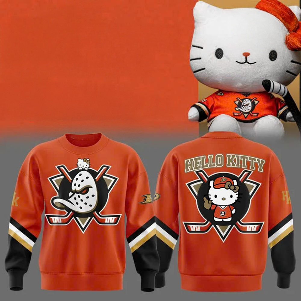 Anaheim Ducks x Hello Kitty Sweatshirt 2025 Anaheim Ducks Merch Best Father's Day Gifts-1