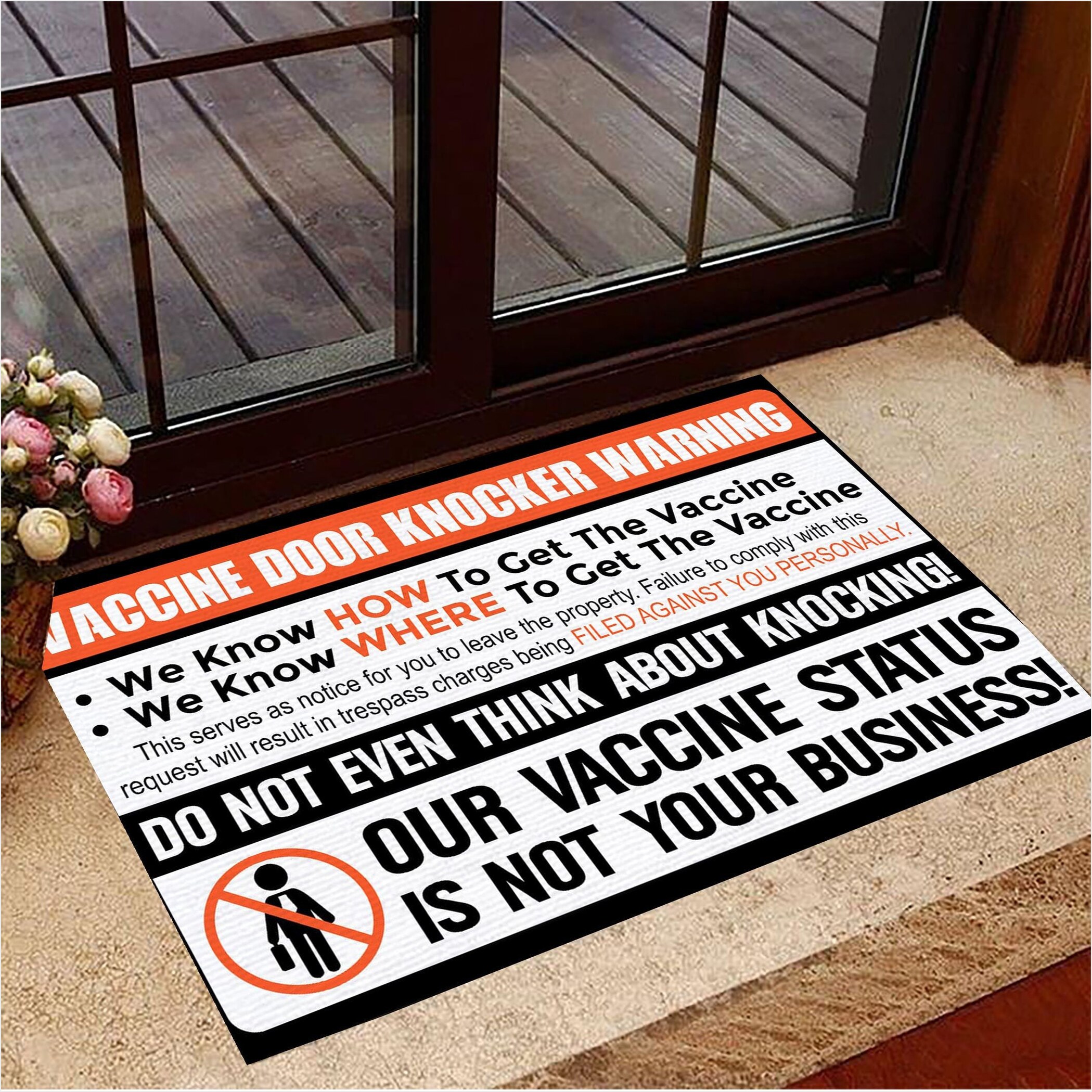 Anti-Vax Doormat Vaccine Door Warning Our Vaccine Status Is Not Business Anti Vaccine Mat-1