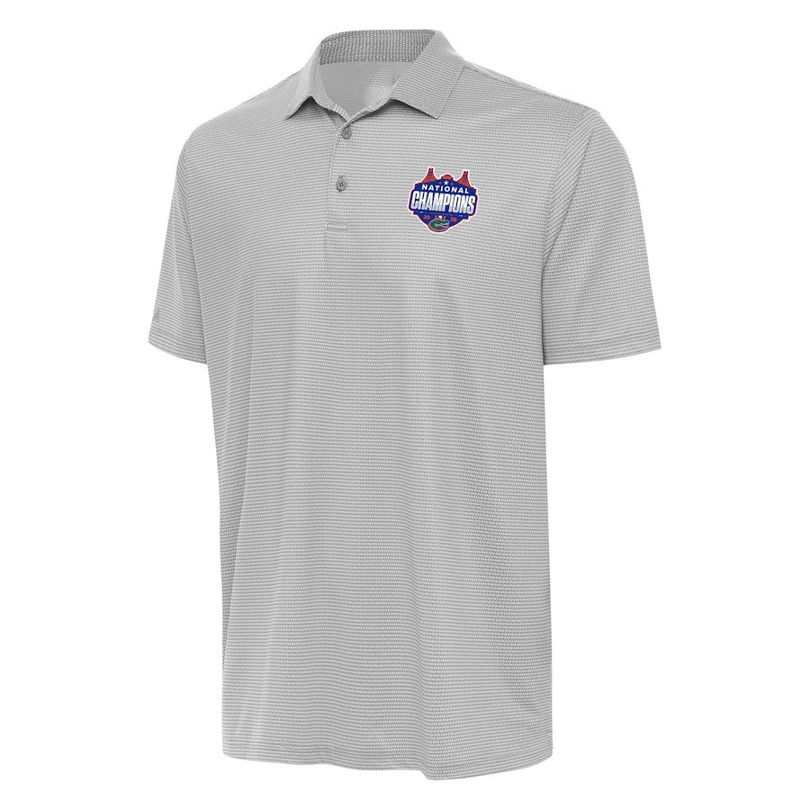 Antigua Gray Florida Gators 2025 NCAA Men's Basketball National Champions Rings Polo Shirt Mens-1 Antigua Gray Florida Gators 2025 NCAA Men's Basketball National Champions Rings Polo Shirt Mens-1