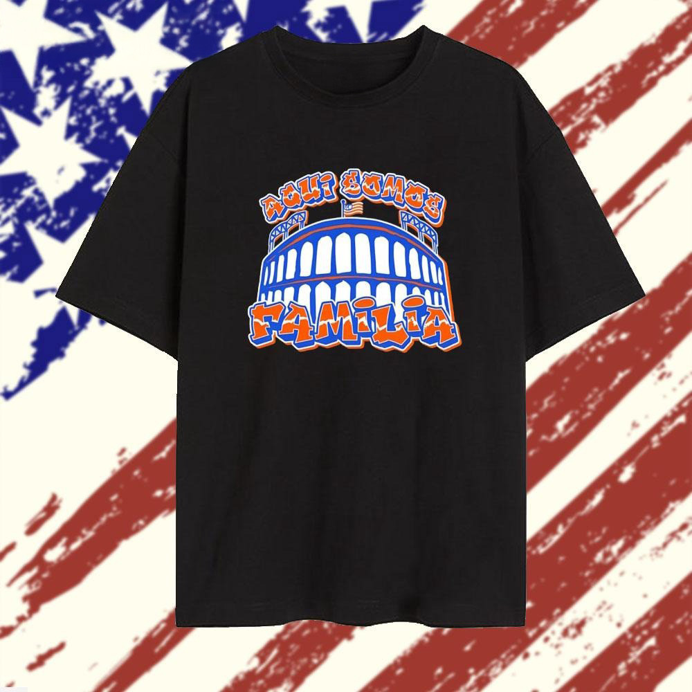 Aqui Somos Familia New York Mets T-Shirt Mets Merch Gifts For Baseball Fans-1 Aqui Somos Familia New York Mets T-Shirt Mets Merch Gifts For Baseball Fans-1