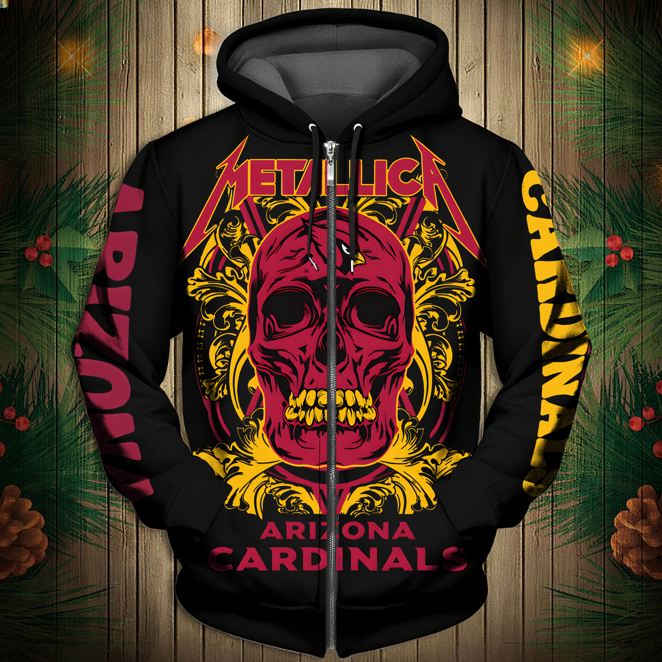 Arizona Cardinals 2025 New 3D Skull Graphic Hoodie-1