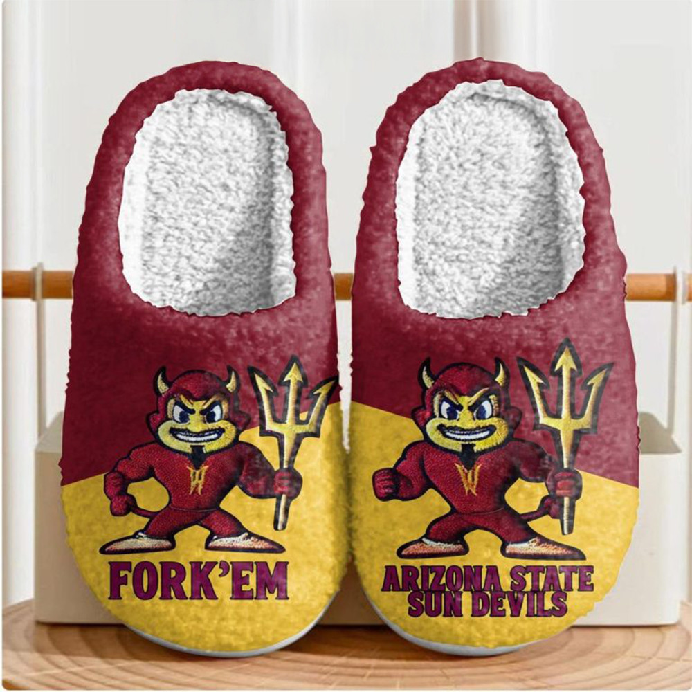 Arizona State Sun Devils Fork Em 2025 House Slippers Gifts For Football Fans-1