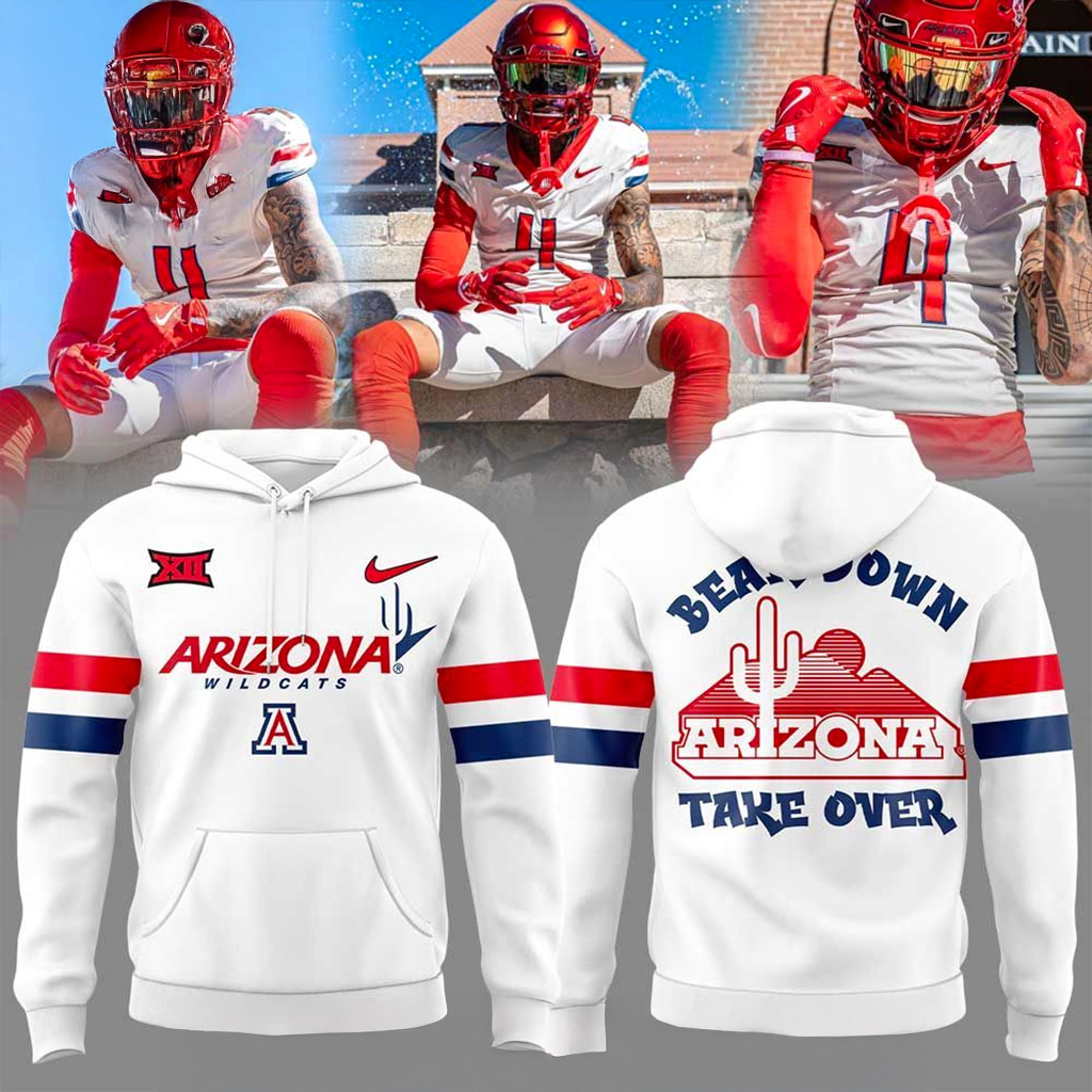 Arizona Wildcats Bear Down White Uniform Hoodie Arizona Wildcats Merch Gifts For Christmas-1