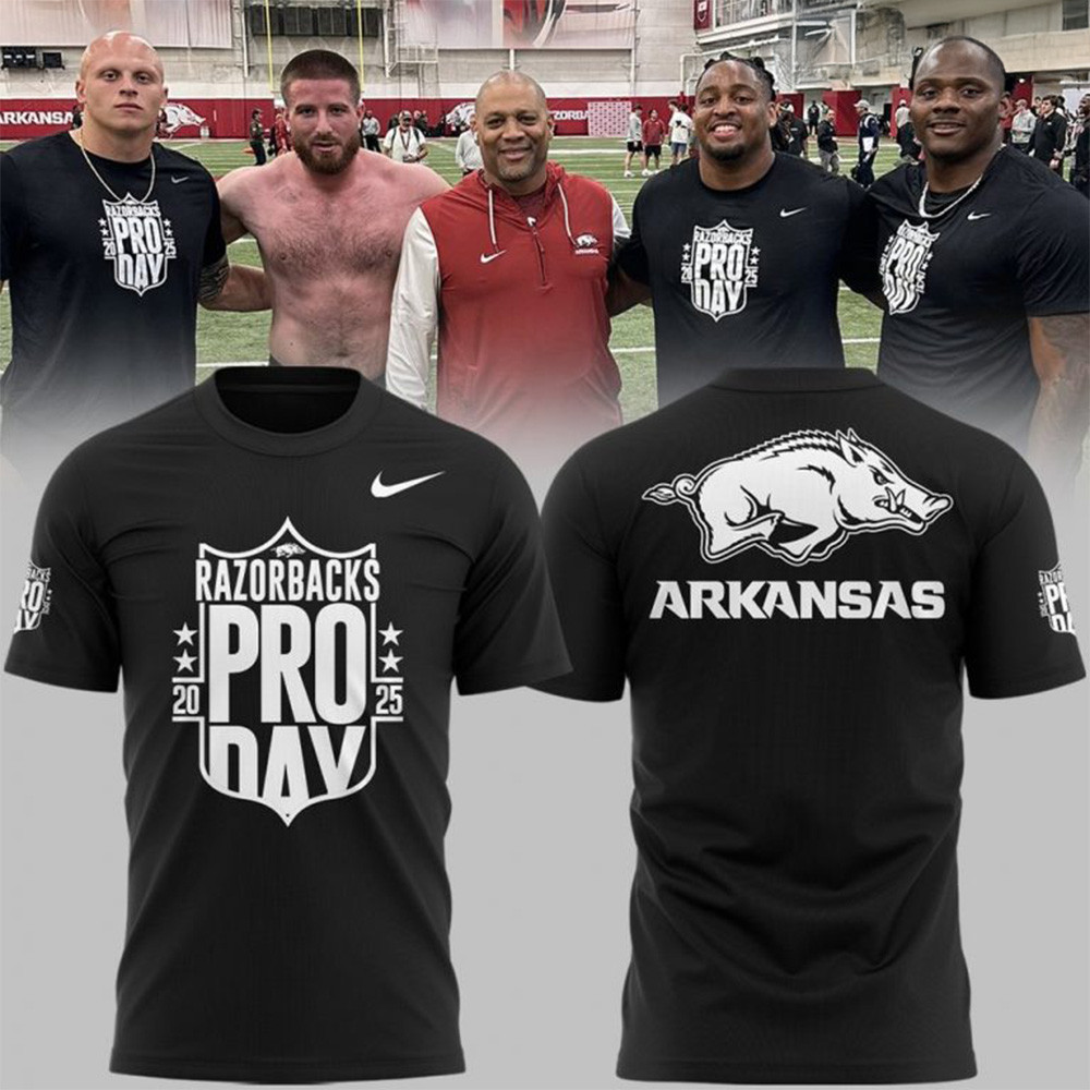 Arkansas Razorbacks Football Pro Day 2025 Black T-Shirt Father's Day Gifts For Husband-1 Arkansas Razorbacks Football Pro Day 2025 Black T-Shirt Father's Day Gifts For Husband-1