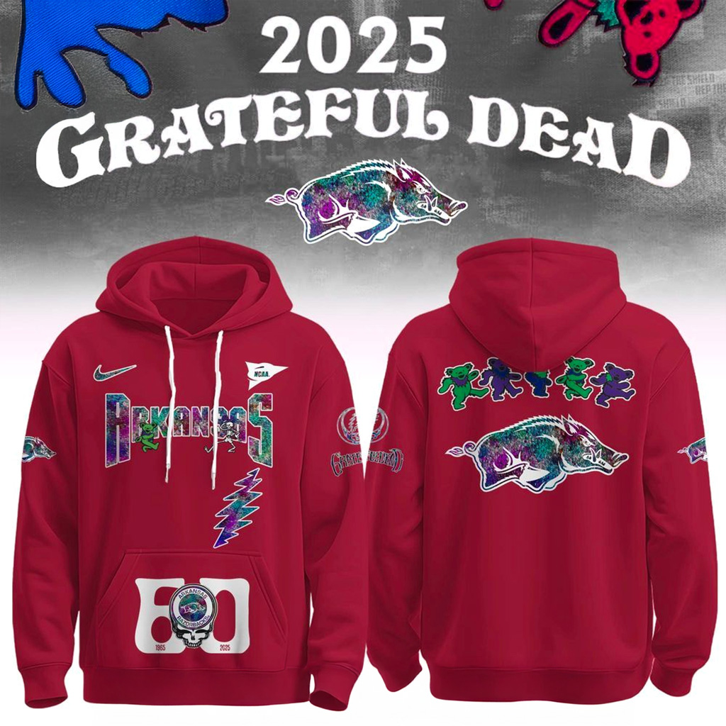 Arkansas Razorbacks x Grateful Dead 60th 1965 2025 Hoodie Razorbacks Merch Gifts For Fans-1