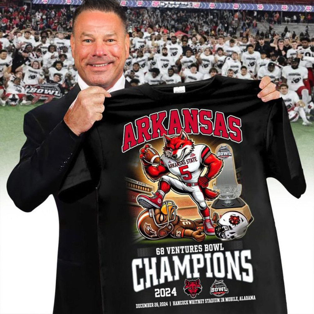 Arkansas State Red Wolves 68 Ventures Bowl Champions 2024 Celebrating Shirt Football Fan Gifts-1