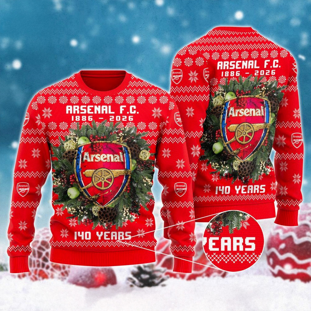 Arsenal FC 140 YEARS 3D Noel Christmas Ugly Sweater Arsenal Merch Christmas Gifts For Husband-1