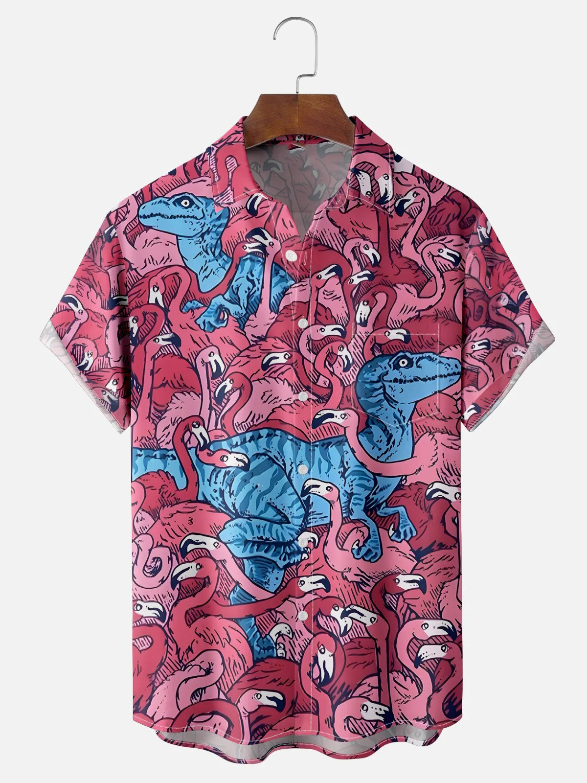 Artist Skull Flamingo Art Avant-garde Chest Pocket Casual Shirt-1