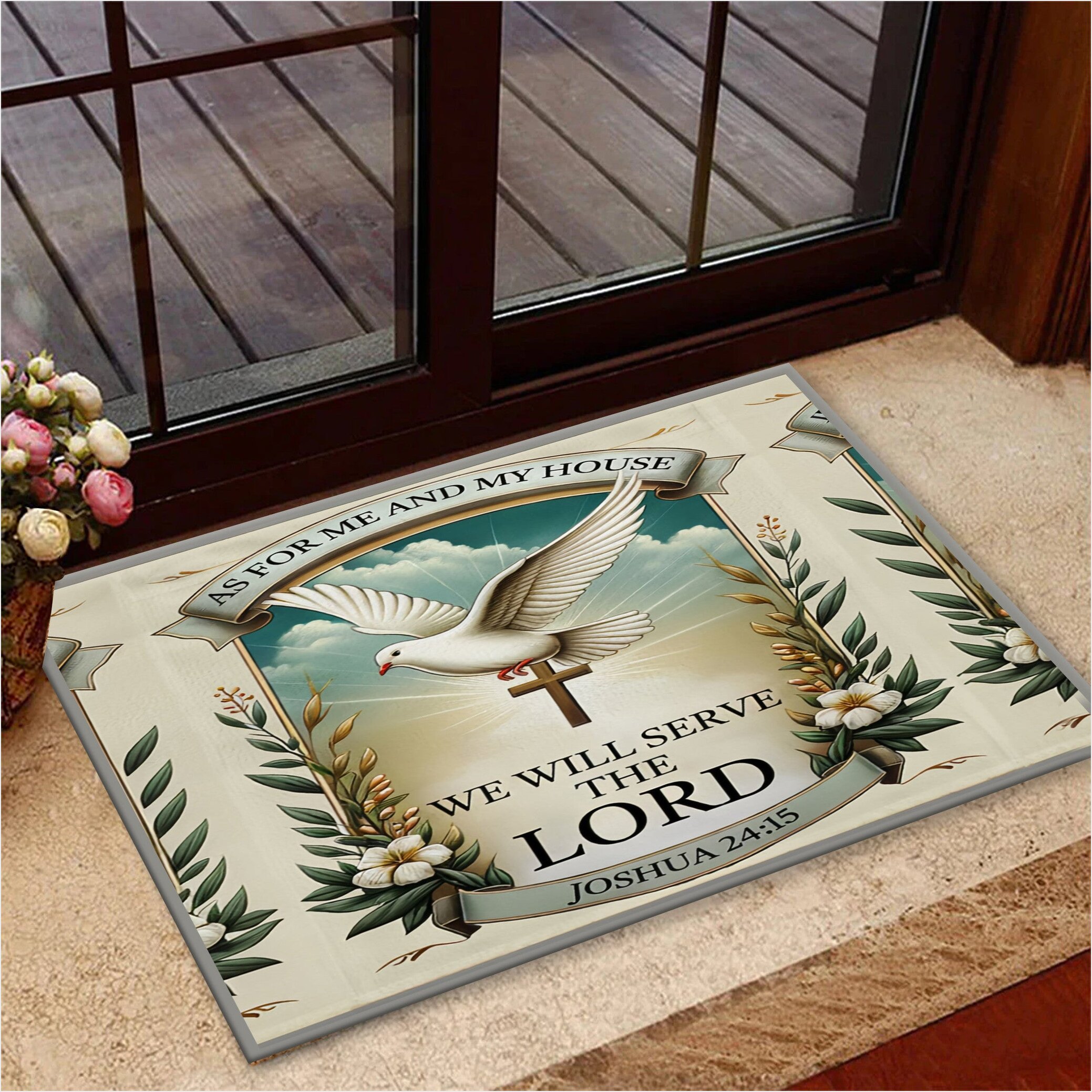 As For Me And My House We Will Serve The Lord Doormat Christian Welcome Mat Patriotic Merch-1