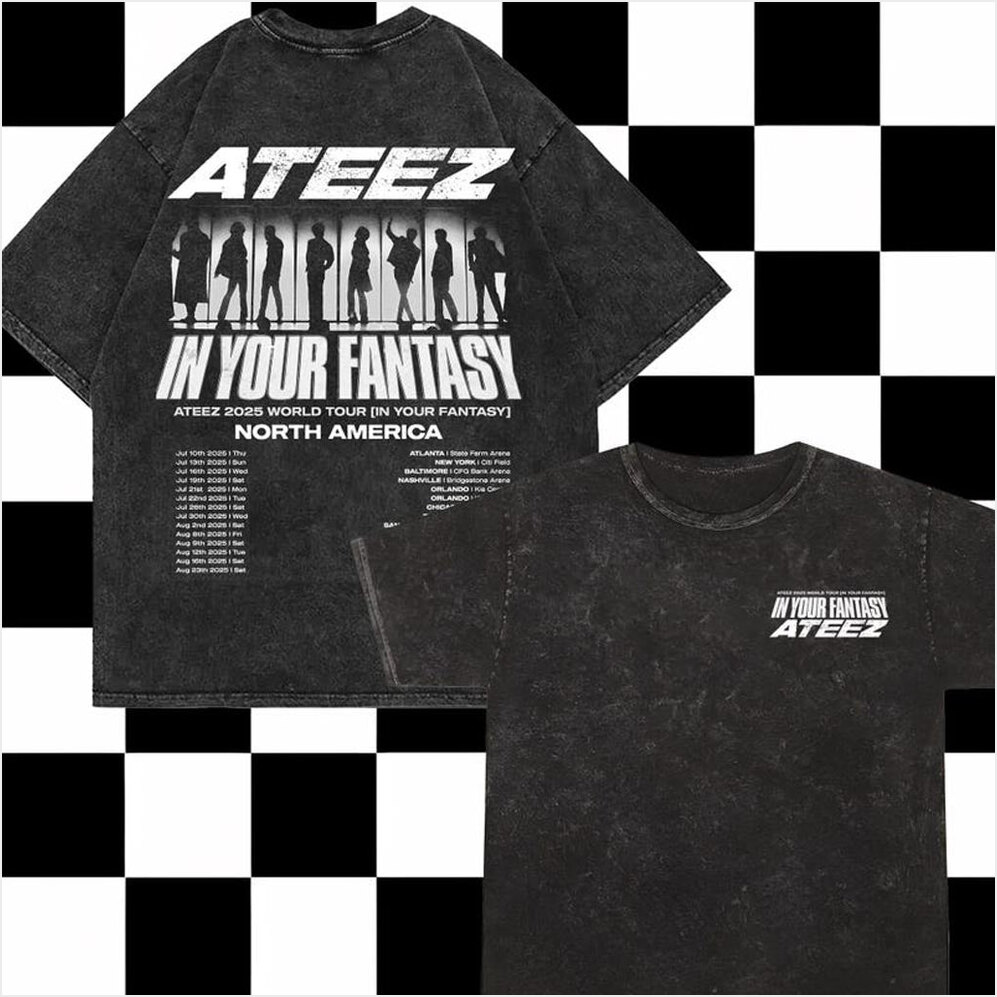 Ateez 2025 World Tour In Your Fantasy Mineral Washed T-Shirt Ateez World Tour 2025 In North Shirt-1