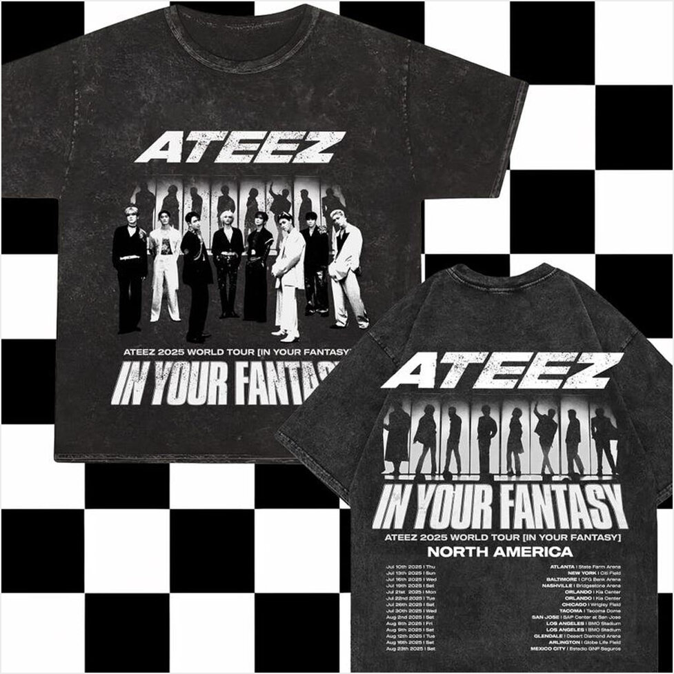Ateez 2025 World Tour in Your Fantasy Mineral Wash Shirt Ateez World Tour 2025 In North Tees-1