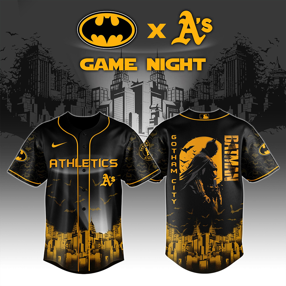 Athletics x DC Batman Game Night Jersey Presents For Baseball Lovers-1
