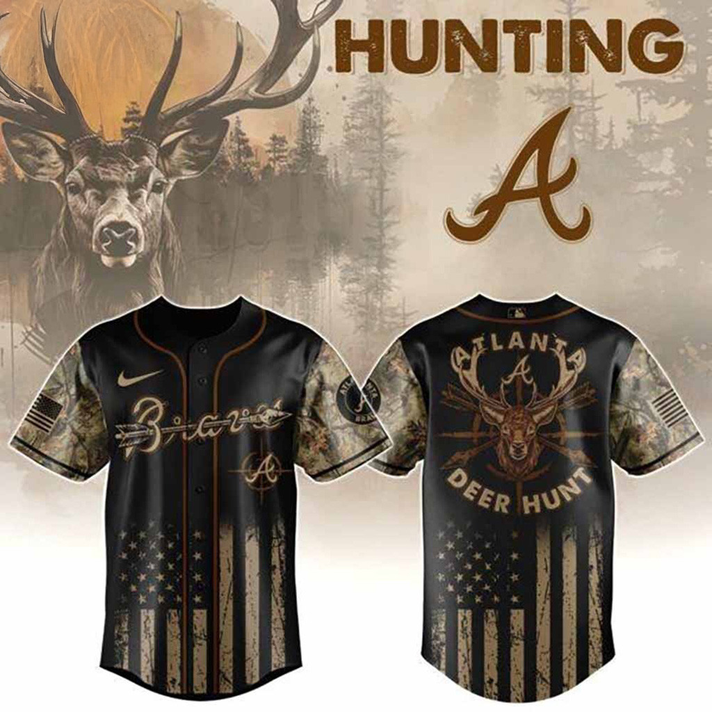 Atlanta Braves MLB X Deer Hunting Baseball Jersey Braves Merch Baseball Lover Gift Ideas-1