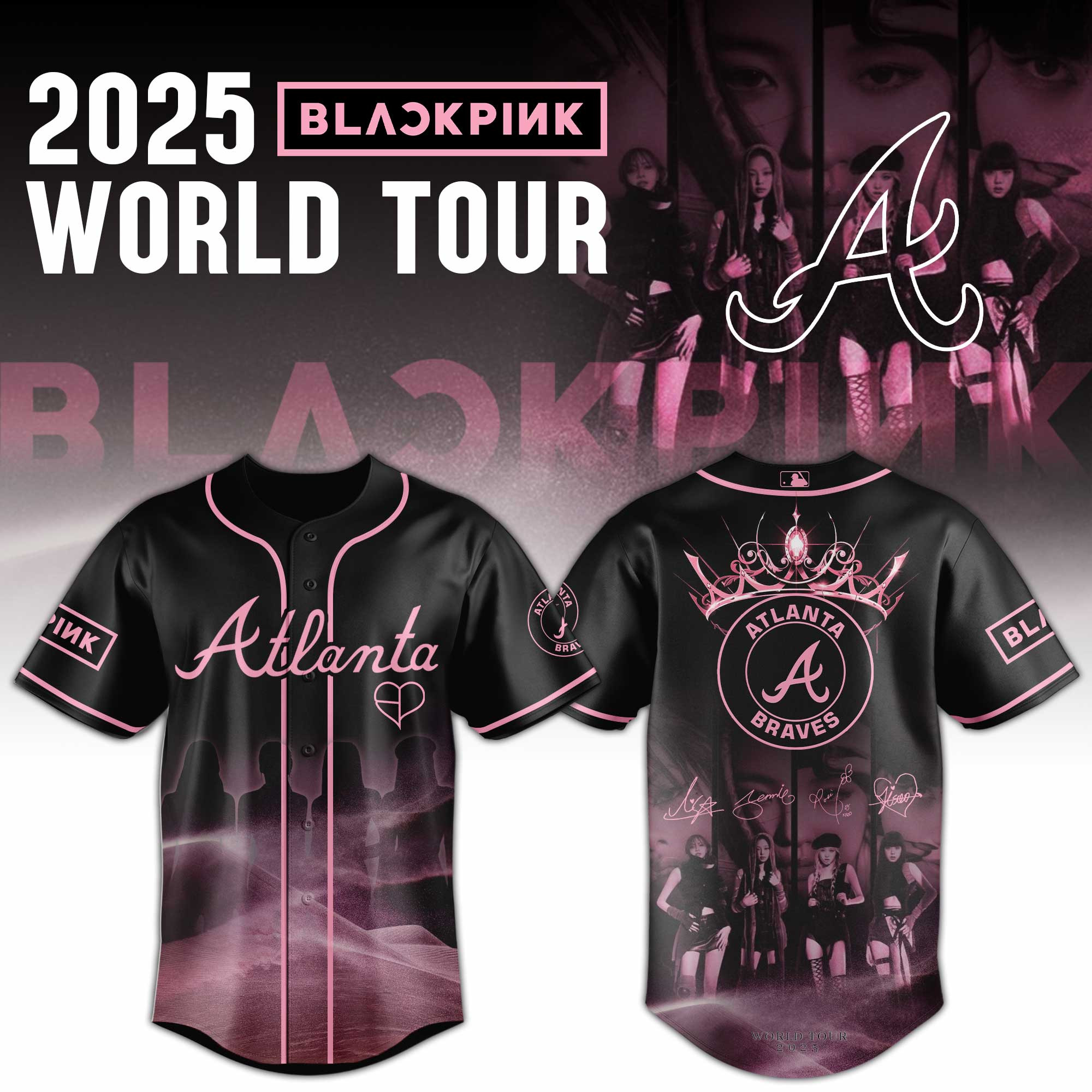 Atlanta Braves Mlb X Black Pink World Tour Baseball Jersey For Fans-1