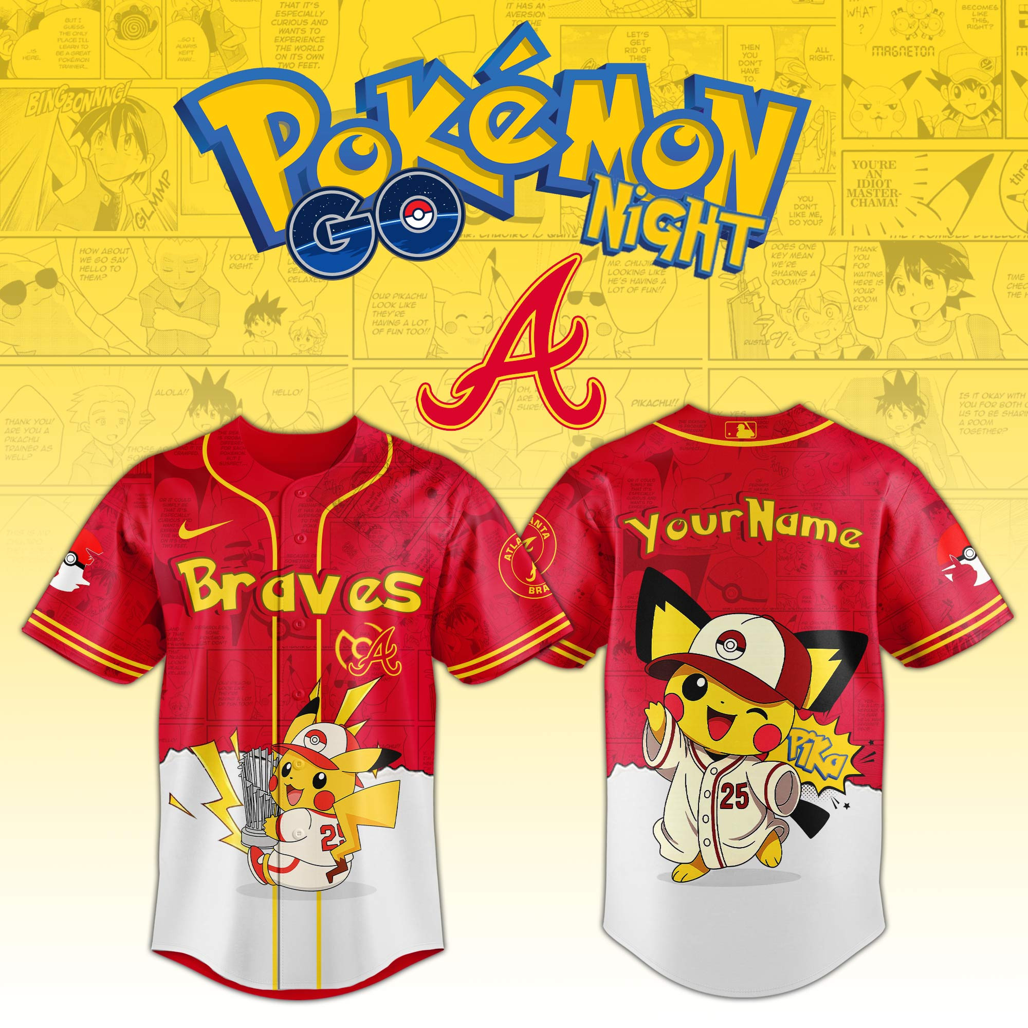 Atlanta Braves Mlb X Pokemon Go Night Personalized Baseball Jersey For Fans-1