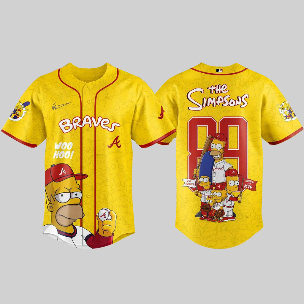 Atlanta Braves X The Simpsons Baseball Jersey Atlanta Braves Merch Gifts For Baseball Lovers-1