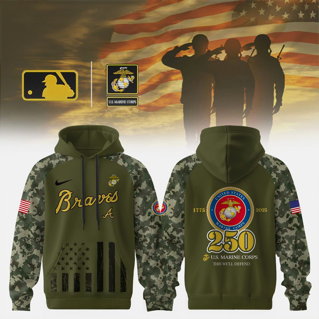 Atlanta Braves X Us Marine Corps 250th Anniversary Hoodie Atlanta Braves Merch Fans Gifts-1