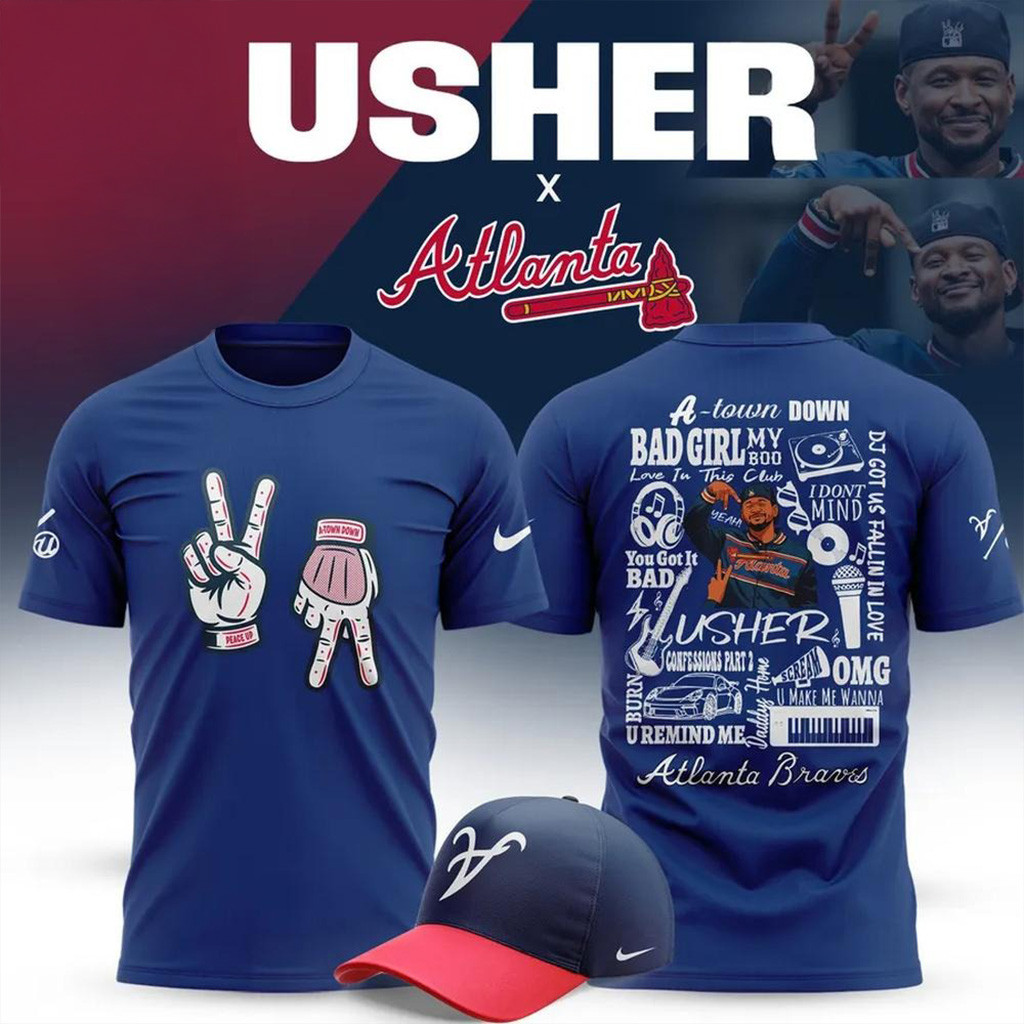 Atlanta Braves x Usher A Town T-Shirt Atlanta Braves Merch Gifts For Baseball Lovers-1