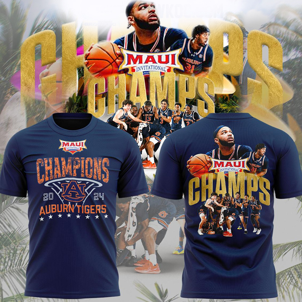Auburn Tigers 2024 Champions Men's Basketball Maui Invitational T-Shirt Basketball Fan Gifts-1