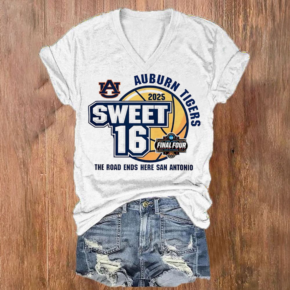 Auburn Tigers 2025 NCAA Men's Basketball Sweet 16 Final Four V-neck Shirt Gift For Women-1
