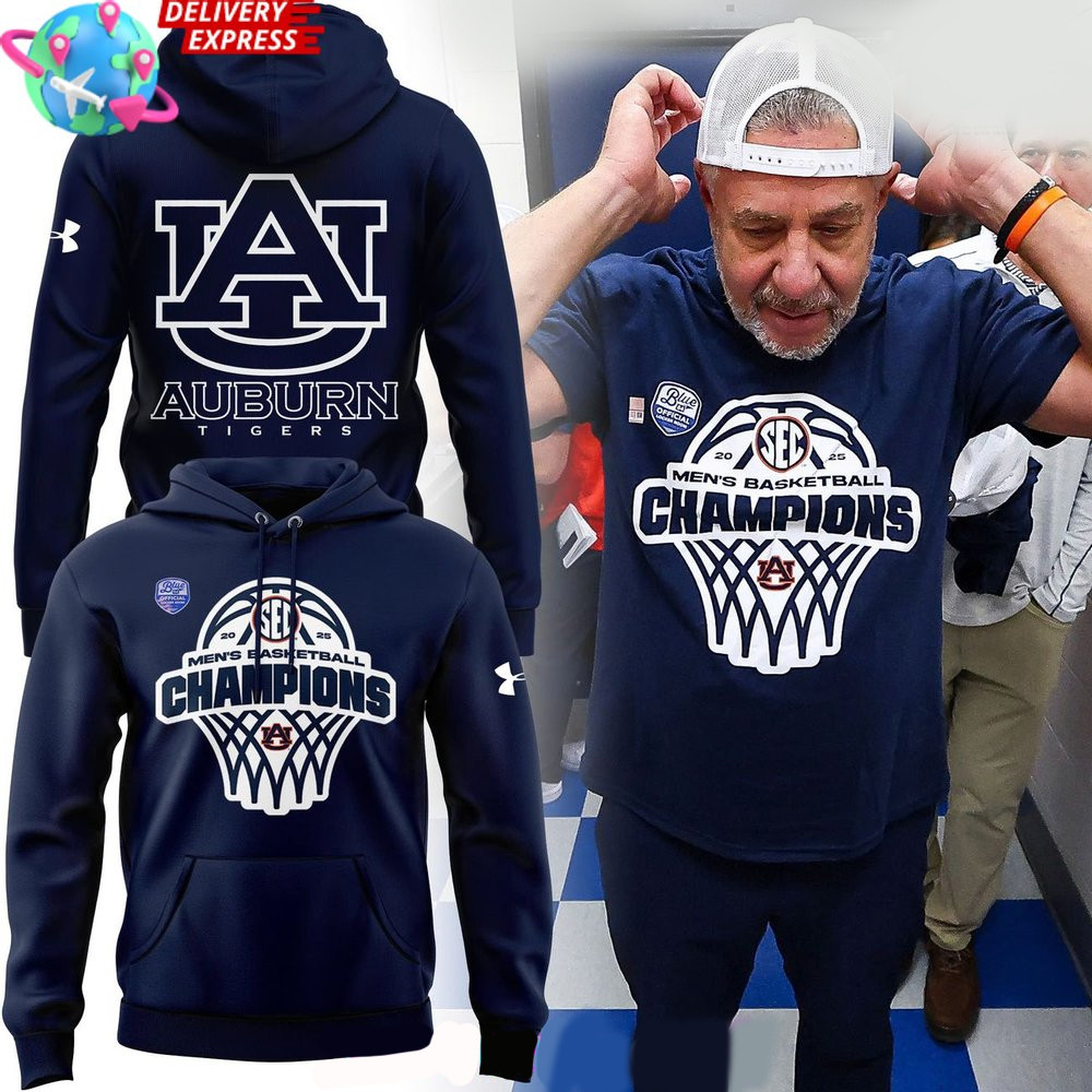 Auburn Tigers Men's Basketball 2025 SEC Champions Hoodie Tigers Merch Father's Day Gifts-1
