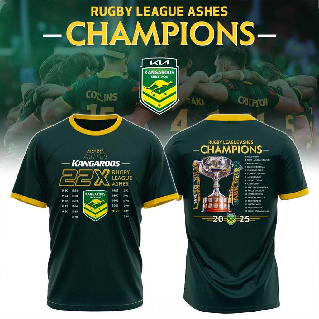 Australian Kangaroos Rugby League Ashes Champions 2025 T-Shirt Xmas Gifts For Him-1