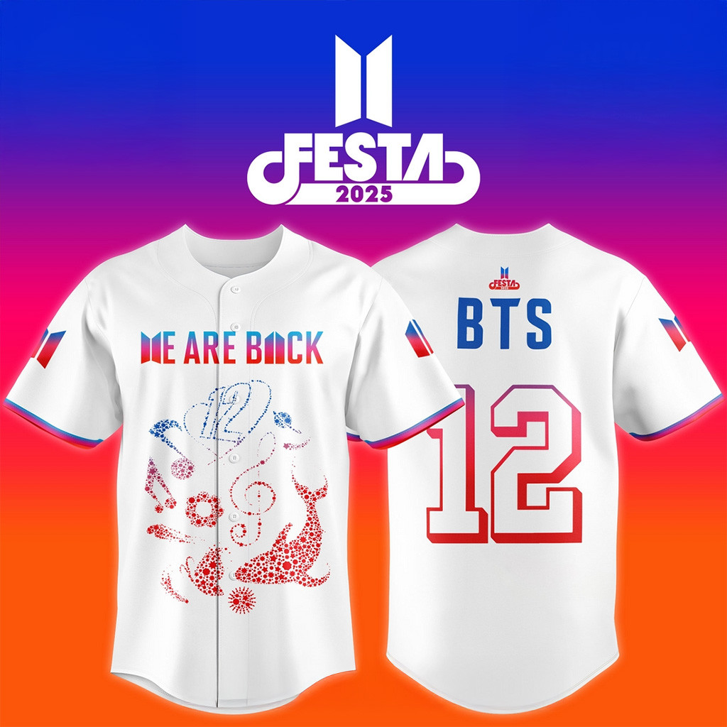 BTS Festa 2025 12th Anniversary White Baseball Jersey BTS Merch Gifts For Fans-1