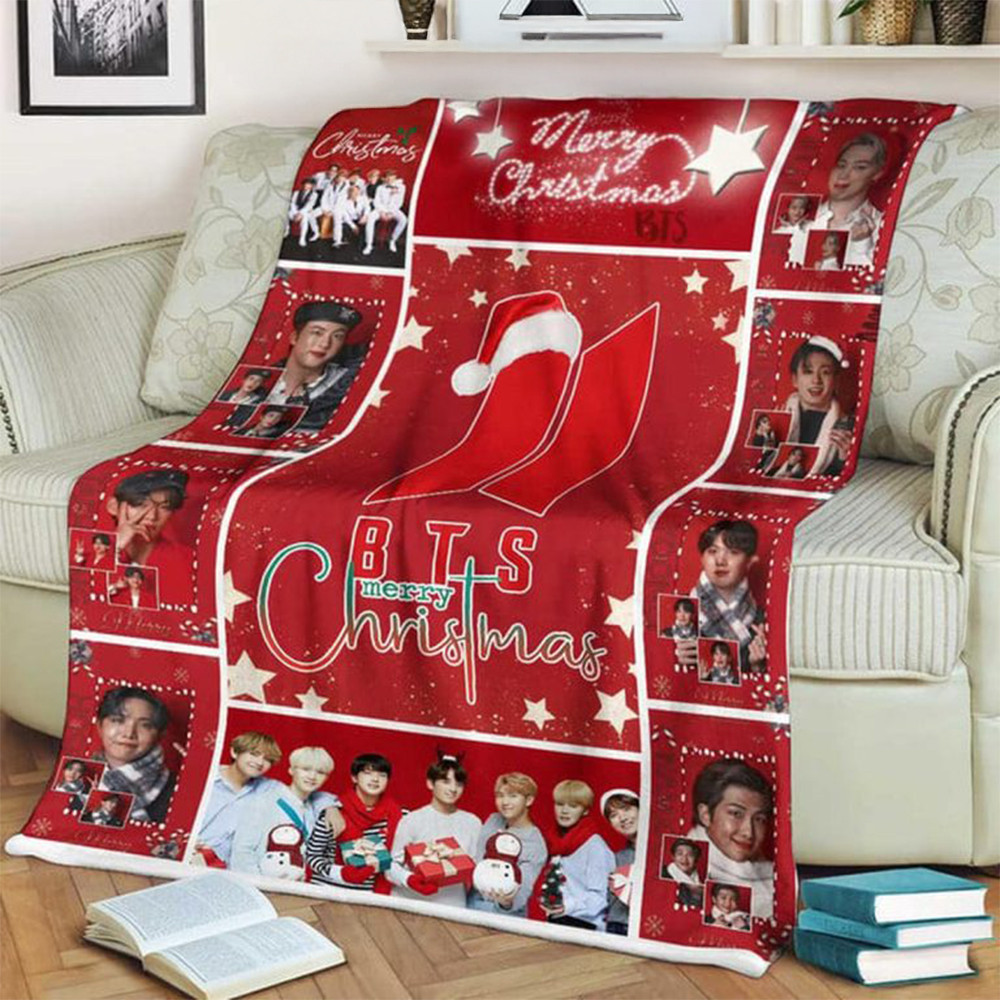 BTS Merry Christmas 2024 Holidays For Us Blanket Gifts For Music Fans-1 BTS Merry Christmas 2024 Holidays For Us Blanket Gifts For Music Fans-1