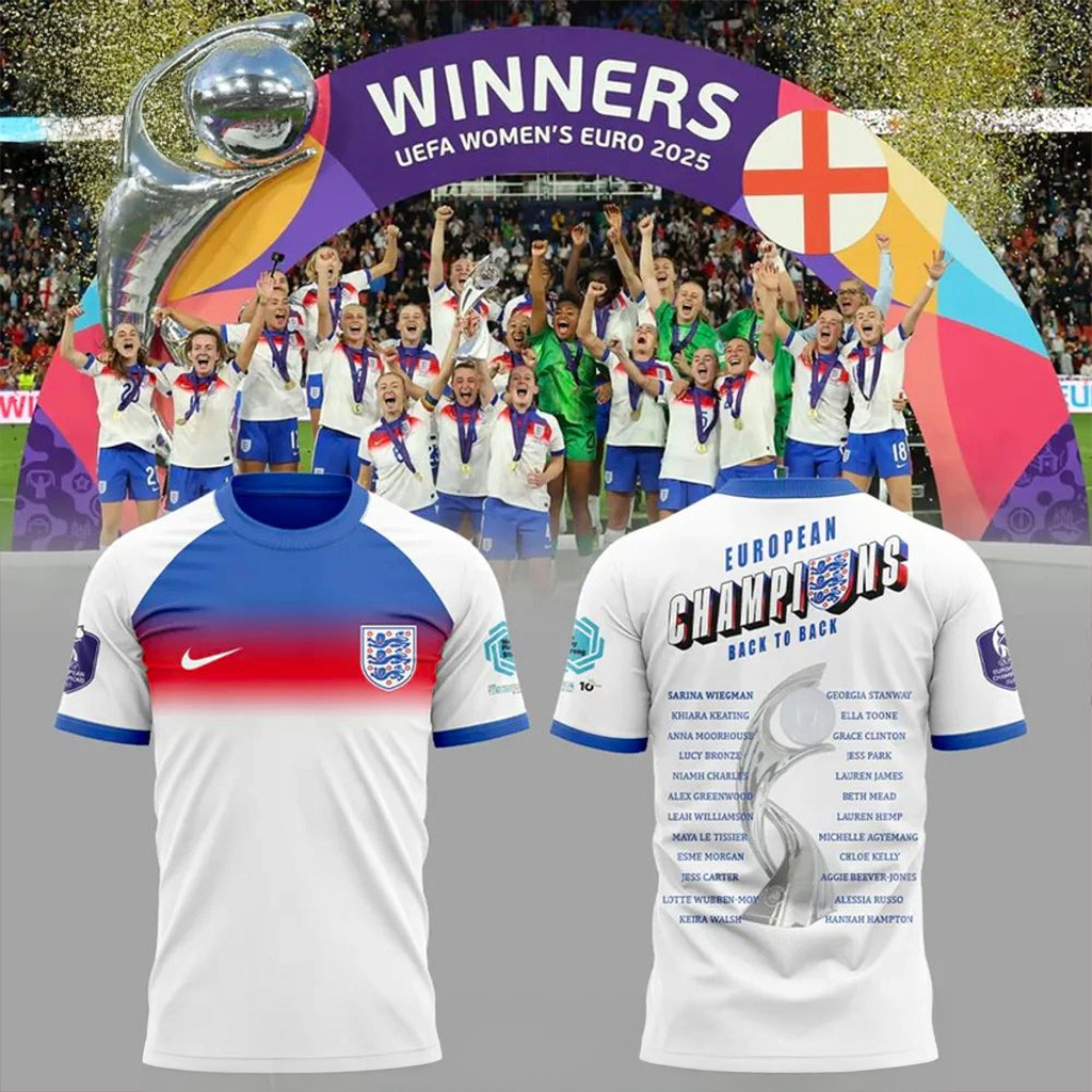 Back To Back European Champions 2022 2025 England Football T-Shirt Fan Merch Gift For Dudes-1