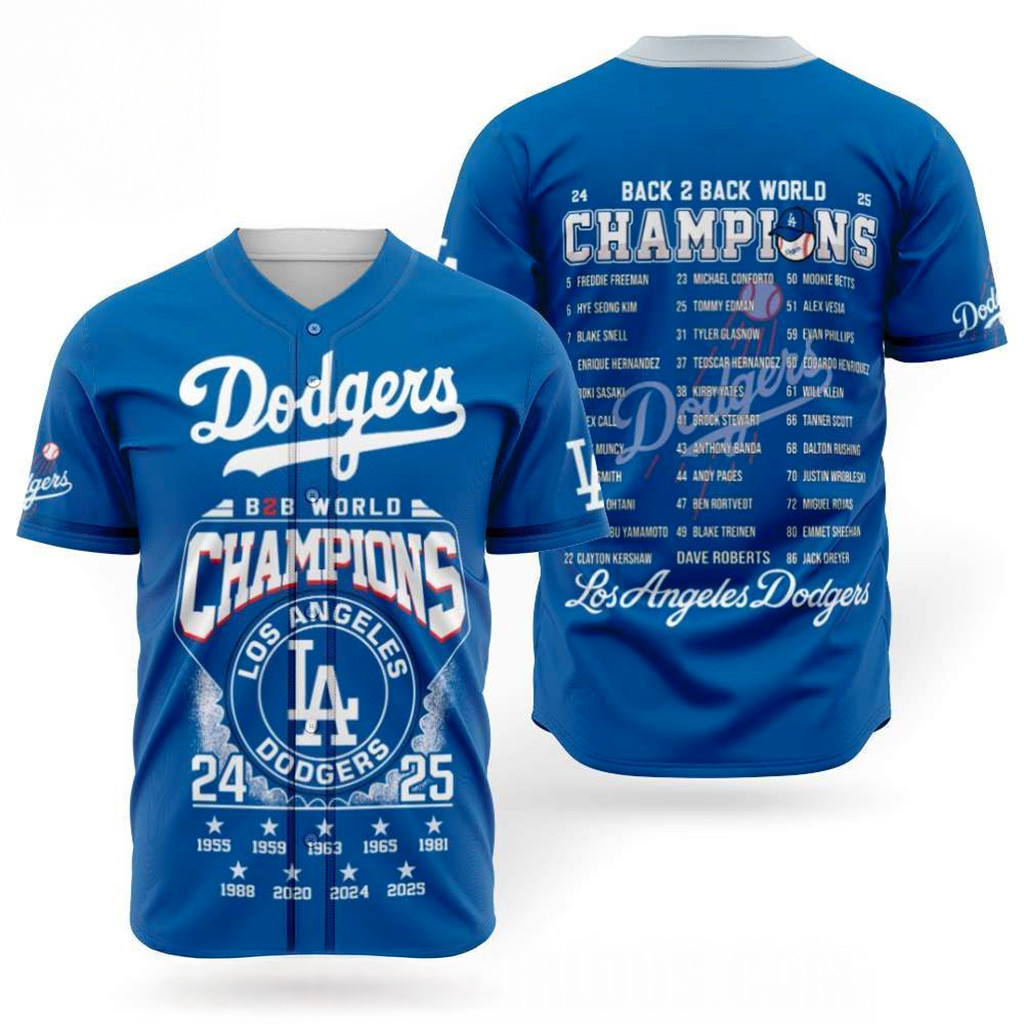 Back To Back World Champions 2025 Los Angeles Dodgers 3D Baseball Jersey LA Dodgers Merch-1