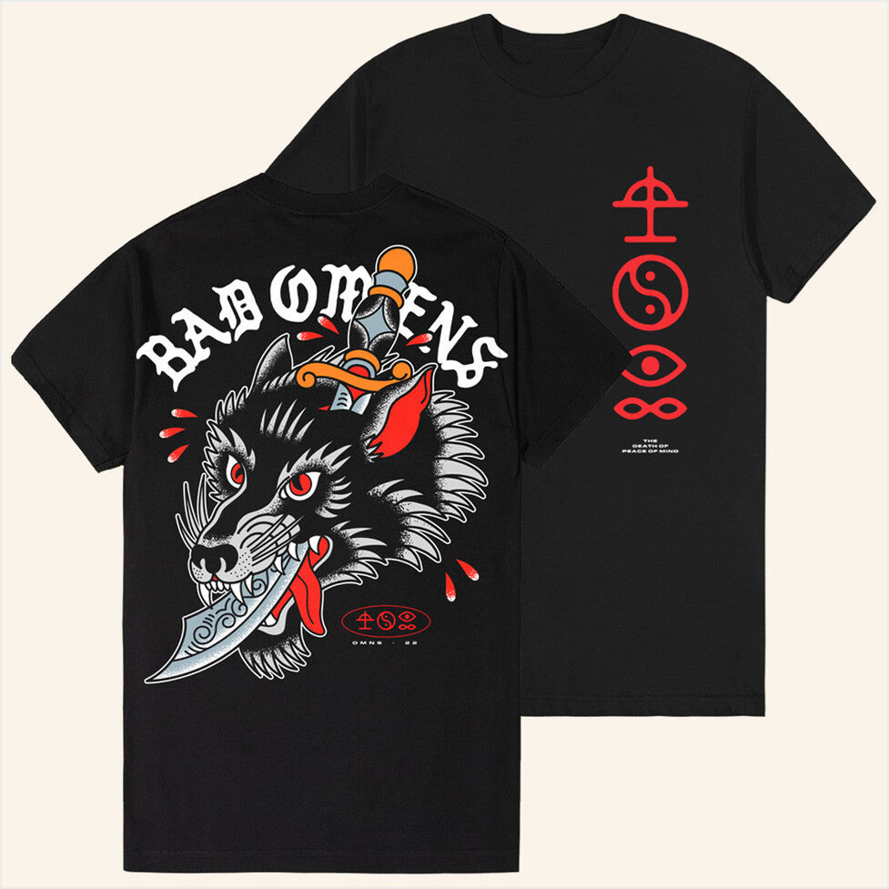 Bad Omens Merch Bad Omens Wolf Dagger T-Shirt Gifts For Boyfriend Birthday Gifts For Fans-1 Bad Omens Merch Bad Omens Wolf Dagger T-Shirt Gifts For Boyfriend Birthday Gifts For Fans-1