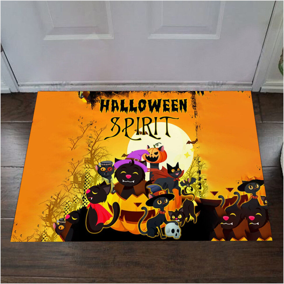 Balck Cats Halloween Spirit Poster Happy Halloween Funny Front Door Mats Cat Lovers Gift-1